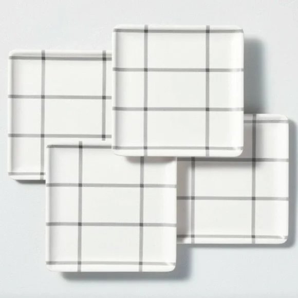 Hearth & Hand Other - Hearth & Hand With Magnolia 4 Pack Grid Pattern Bamboo Melamine Appetizer Plates